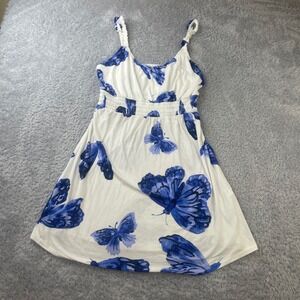 Soma Nightgown Womens M Blue Butterfly Ruched Dress Stretchy Pajama Comfort